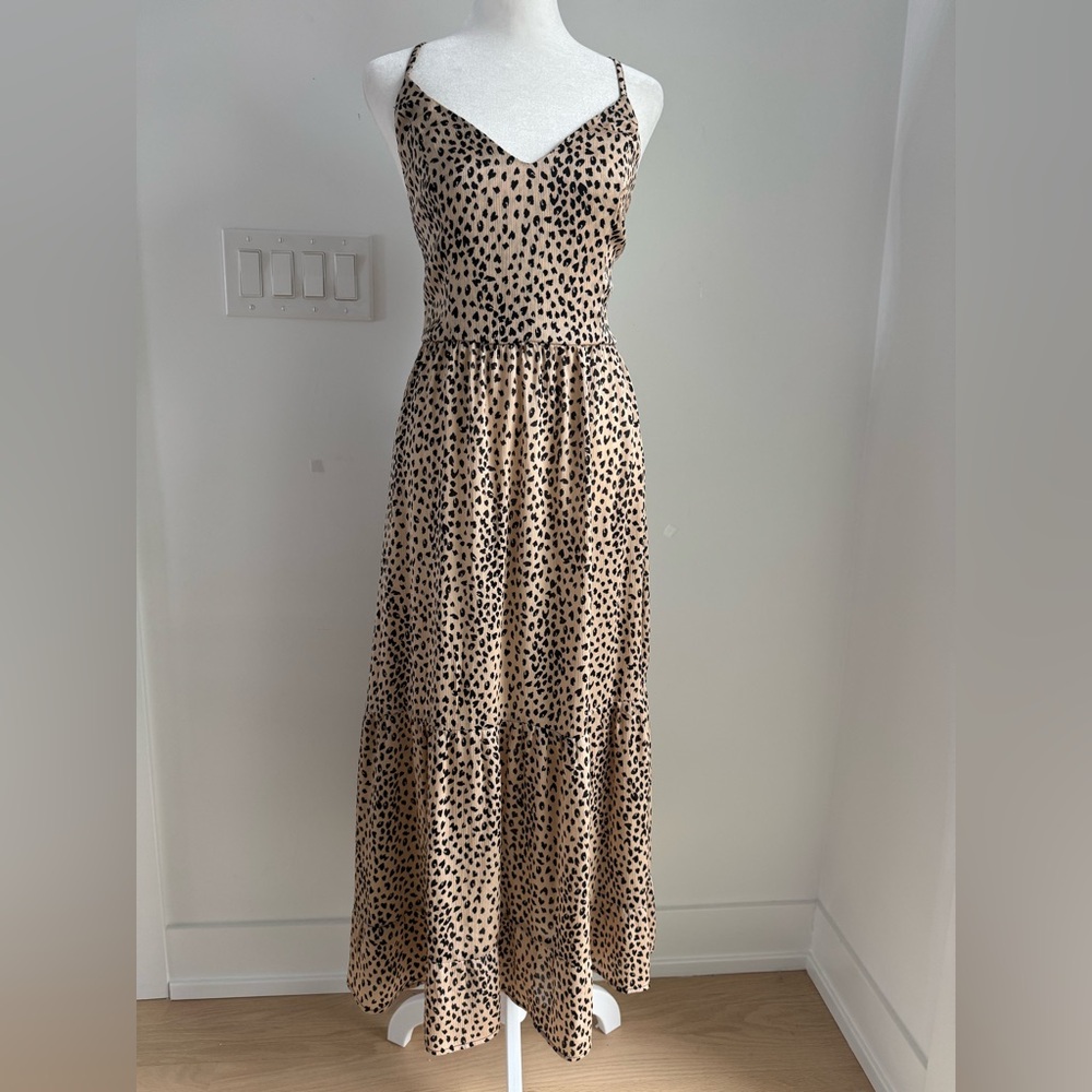 Cupshe‎ Animal Spot Print Tie Back Vneck Lace-up Backless Maxi Slip Dress NEW - Picture 2 of 11